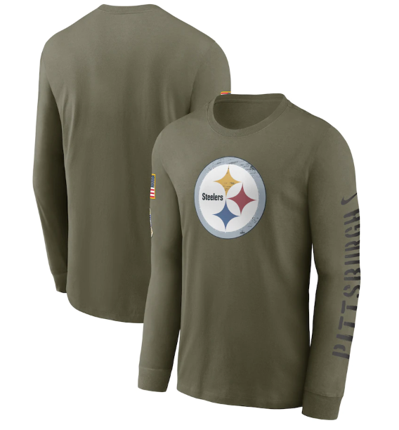 Men's Pittsburgh Steelers Olive 2022 Salute to Service Long Sleeve T-Shirt